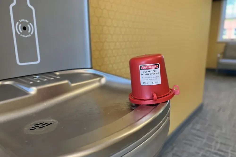 Close up view of a lockout device